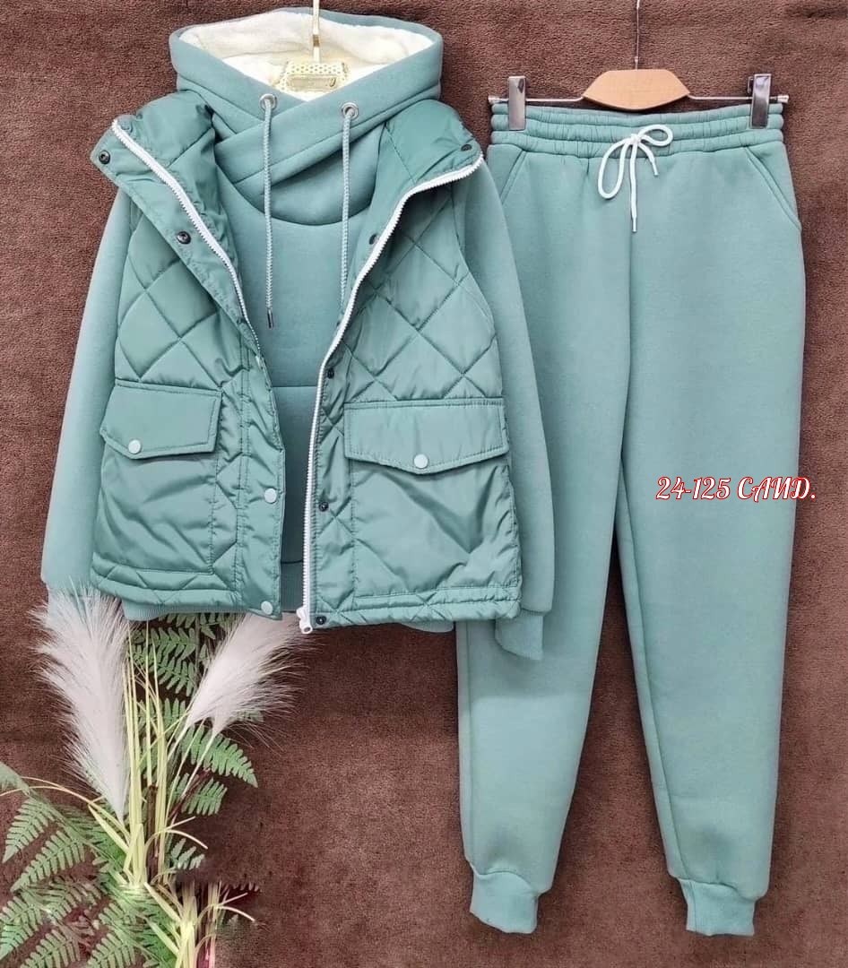 костюм тройка женский,костюм на флисе,костюм-тройка женский утепленный: жилет, толстовка и штаны арт. 1342606,спортивный костюм тройка с жилеткой женский,костюм тройка