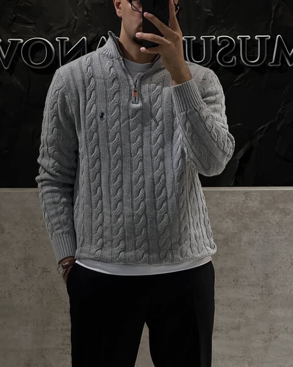 свитер для мужчин,мужская кофта,свитер polo ralph lauren,свитер мужской polo ralph lauren вязаный с воротником на молнии синий,свитер ralph lauren шерстяной трикотаж французский синий