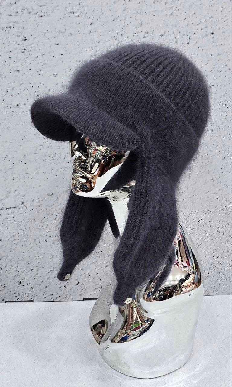 шапка ушанка вязаная зимняя женская ангора,шапка-ушанка двойная из ангоры,шапка ушанка из ангоры вязаная женская шапка кремовая,шапка ушанка из ангоры,шапка-ушанка из пуха норки вязаная пудровая