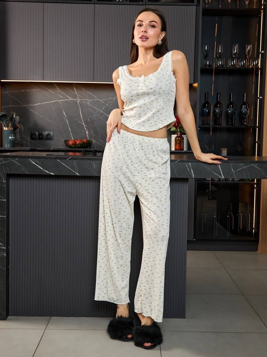 женская пижама,пижама для женщин,пижама со штанами,пижама женская с брюками,пижама со штанами домашняя из муслина