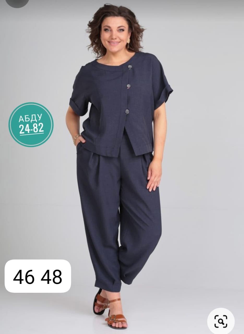 летние брючные костюмы,брючный костюм свободного кроя,брючный костюм michel chic 1337 темно-синий,брючный костюм для полных женщин,летний брючный костюм michel chic 1337 /1 темно-синий двойка