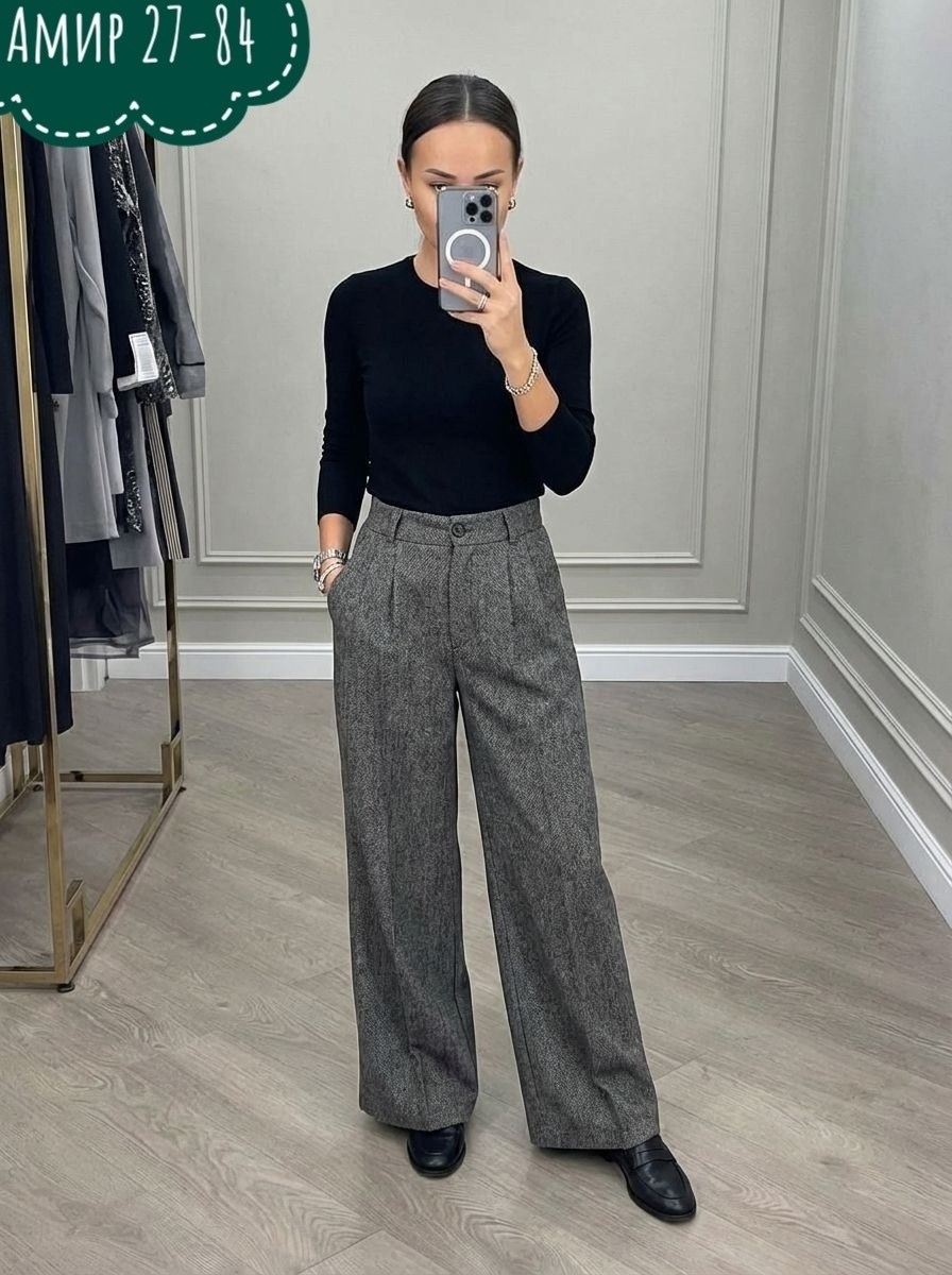 брюки палаццо светло-серые,брюки палаццо,брюки палаццо серые,брюки женские палаццо,брюки палаццо luxechic серый меланж размер 52