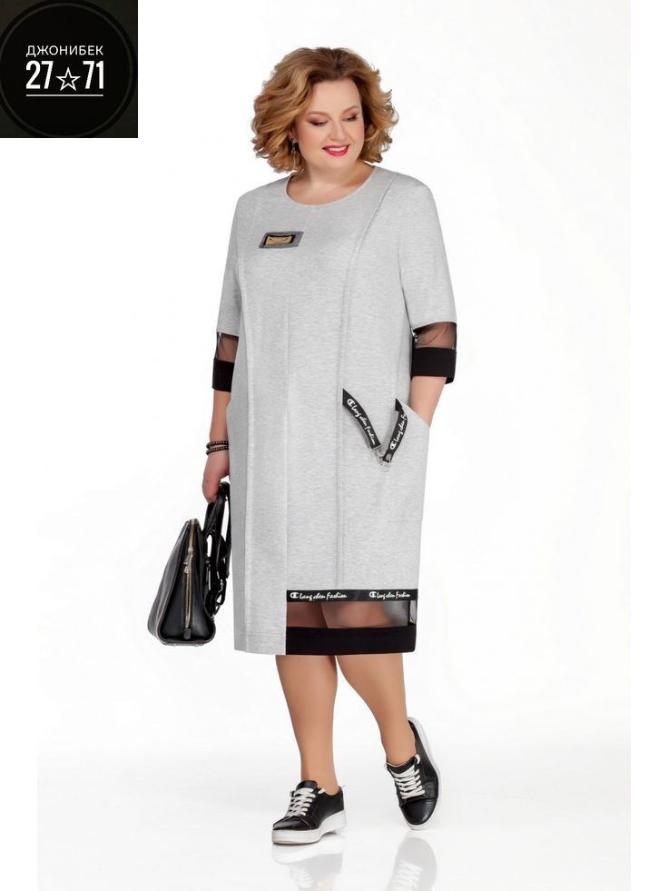 платье для полных женщин,платье для полных,одежда для полных,платье pretty,платье michel chic 2073 серый