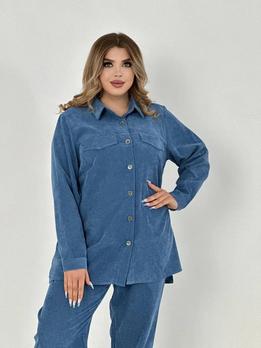 костюм вельветовый больших размеров,костюм вельветовый больших размеров magico,модные костюмы,костюм повседневный,женский костюм из микровельвета брючный в сиреневый