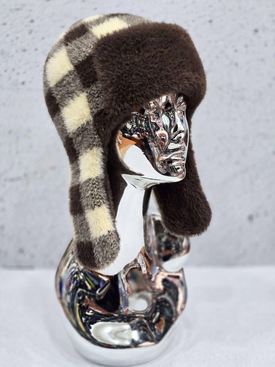 женская шапка-ушанка из экомеха и норки meh-acessories,шапка ушанка,шапка ушанка зимняя женская из мутона,шапка ушанка зимняя меховая из кролика frau zimman,ушанка женская мутон