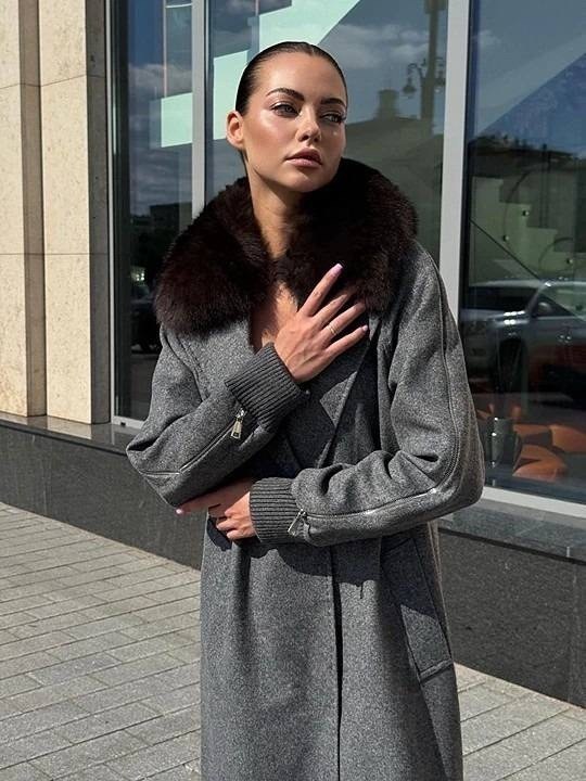 пальто зимнее серое женское,пальто с соболем,пальто с воротником,серое зимнее пальто,шерстяное пальто