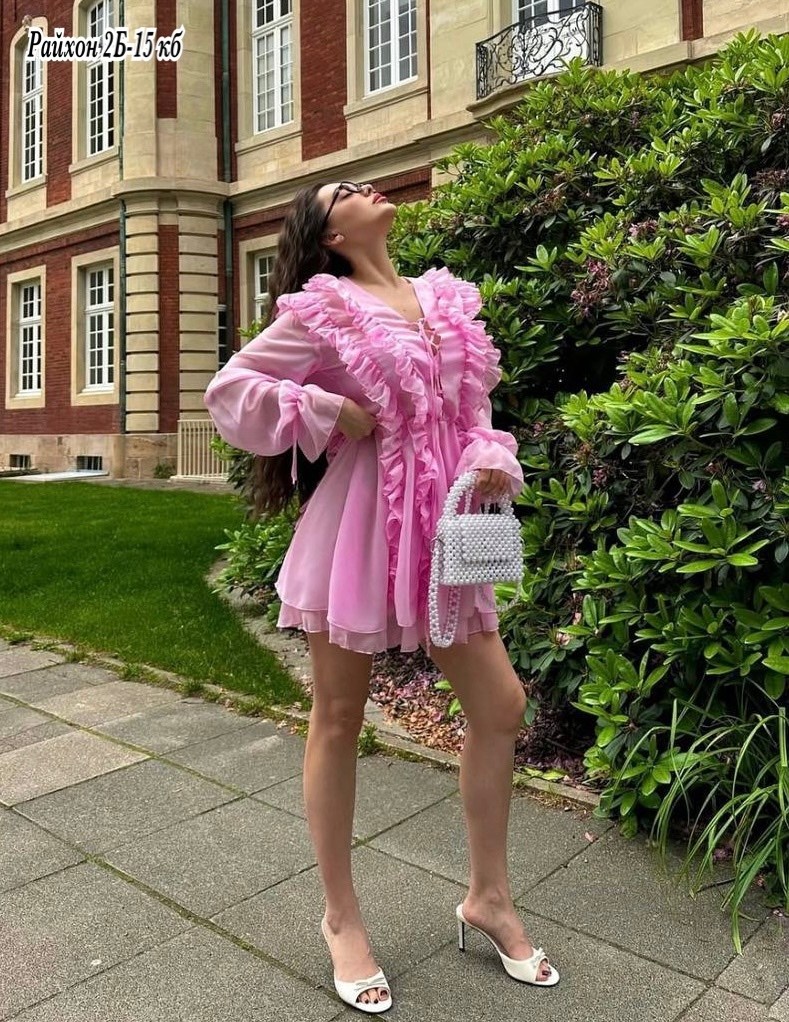платье шифоновое с рюшами,платье,розовое платье,модное платье,платье с рюшами