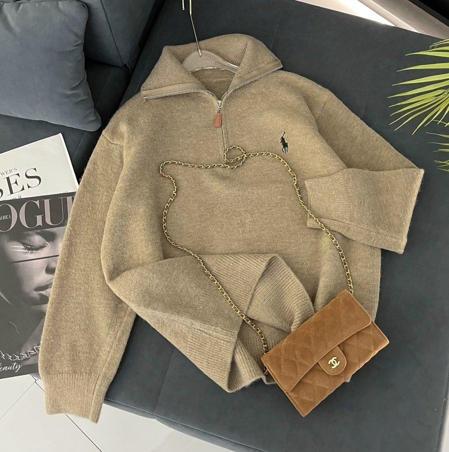 кофта кашемир,свитер polo ralph lauren oversize с молнией корич. 46/m 409424235,женская кофта,ralph lauren кашемировый свитер,свитер кашемир