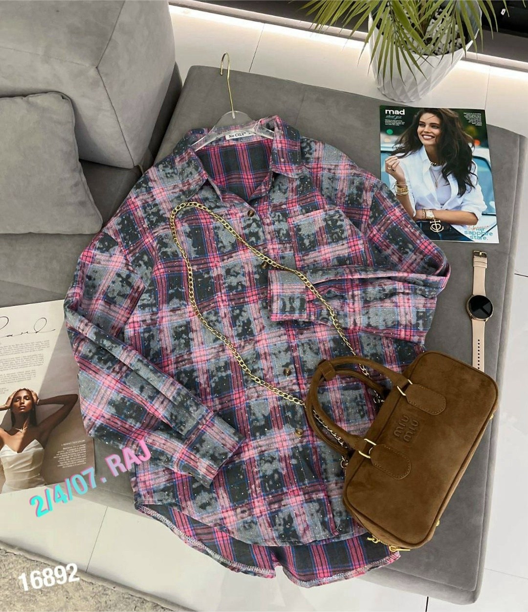 рубашка женская оверсайз в клетку,рубашка в клетку женская,рубашка в клетку оверсайз,рубашка клетчатая оверсайз со стразами junsy,рубашка в клетку