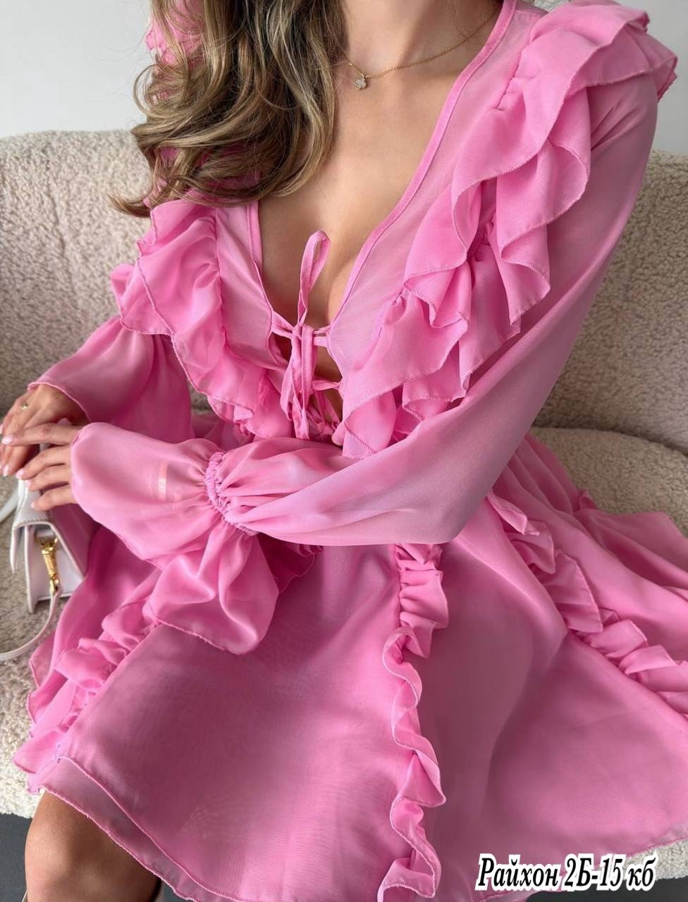 платье шифоновое с рюшами,платье,розовое платье,модное платье,платье с рюшами