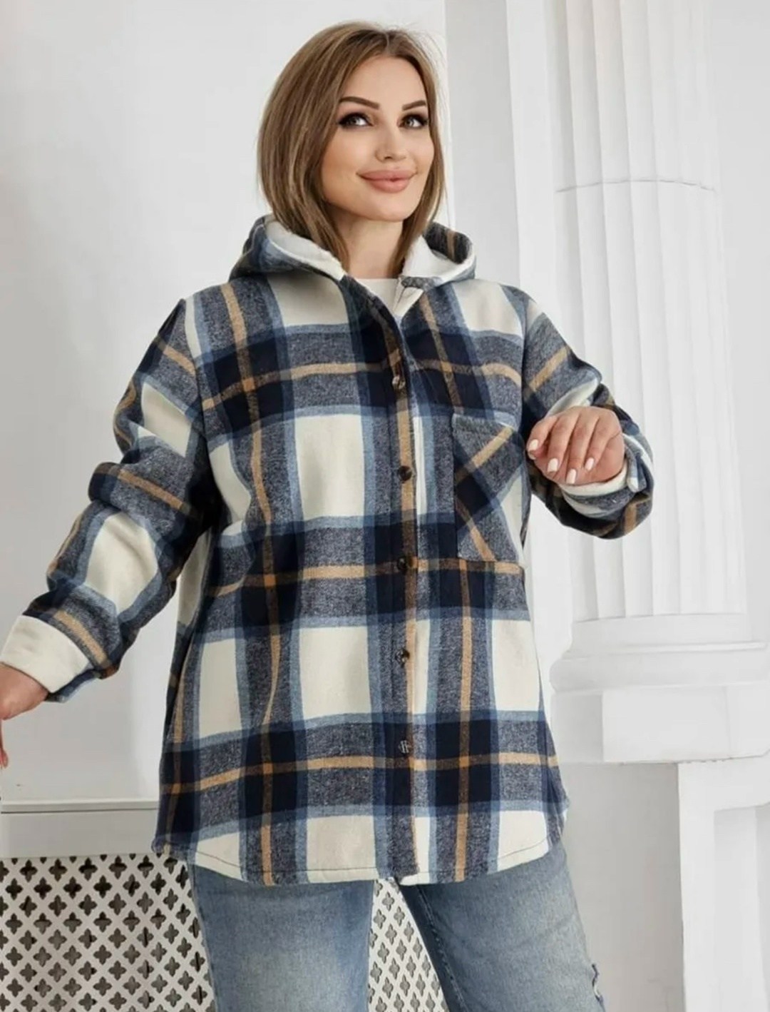 рубашка теплая на меху,рубашка теплая,рубашка утепленная,рубашка оверсайз теплая в клетку удлиненная,худи оверсайз теплая в клетку удлиненная roza fashion