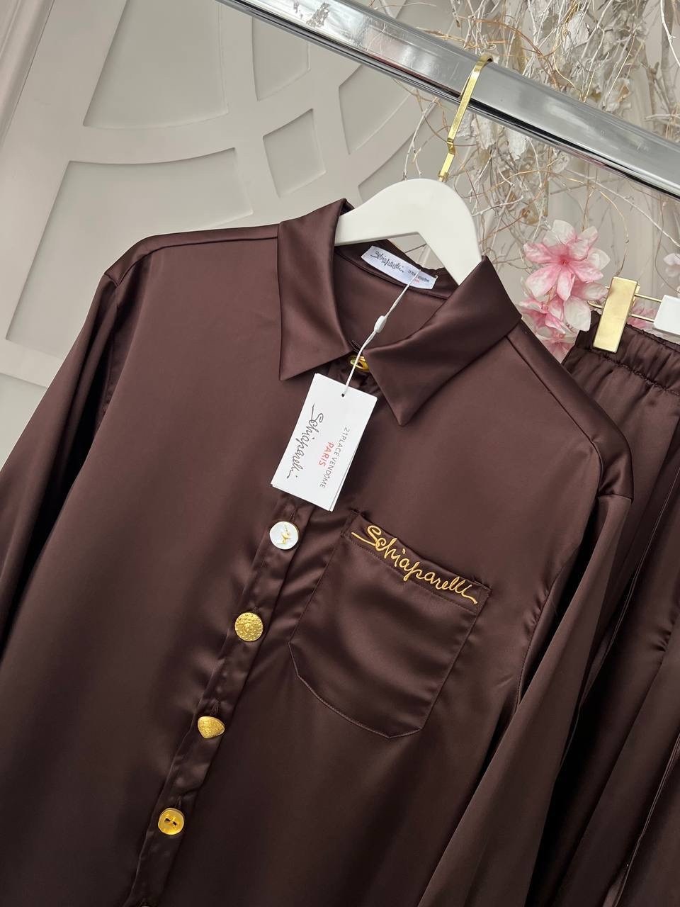 атласный костюм вечерний,атласный костюм,брючный атласный костюм,комплект атласный брючный,костюм брючный шёлк "шоколад"