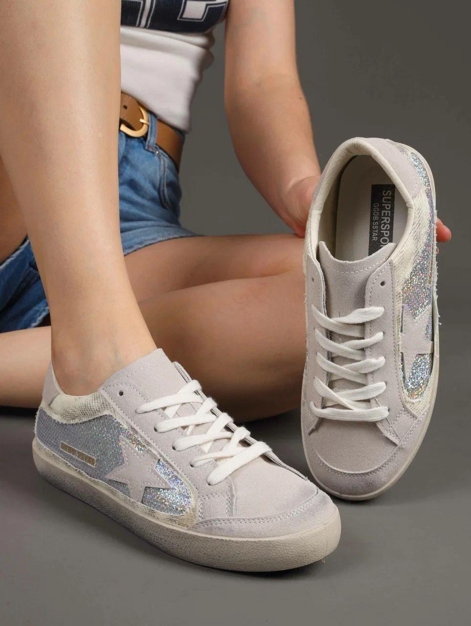 кроссовки golden goose с пайетками на платформе,,кроссовки golden goose,кеды golden goose,кеды стильные со звездочкой