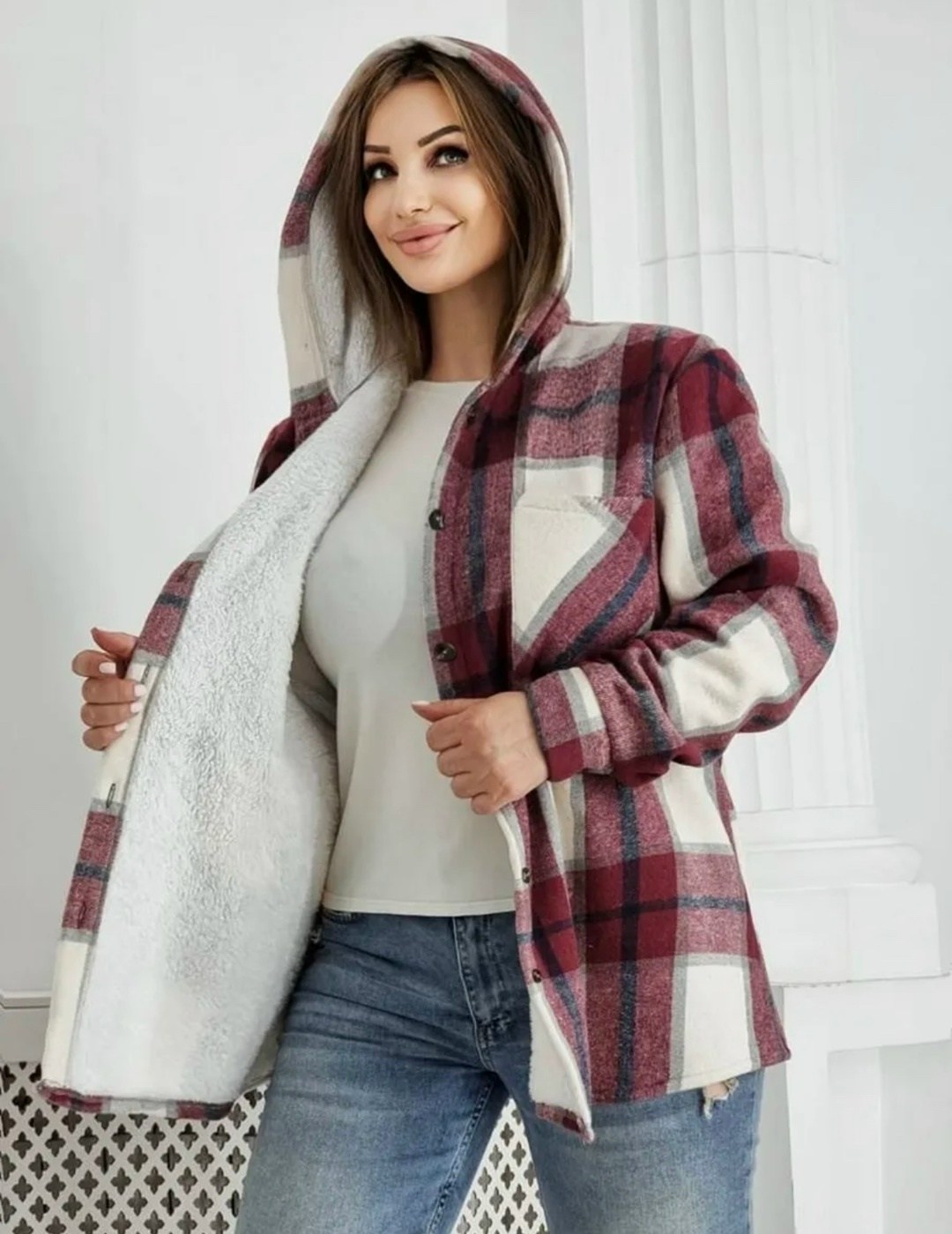 рубашка теплая на меху,рубашка теплая,рубашка утепленная,рубашка оверсайз теплая в клетку удлиненная,худи оверсайз теплая в клетку удлиненная roza fashion