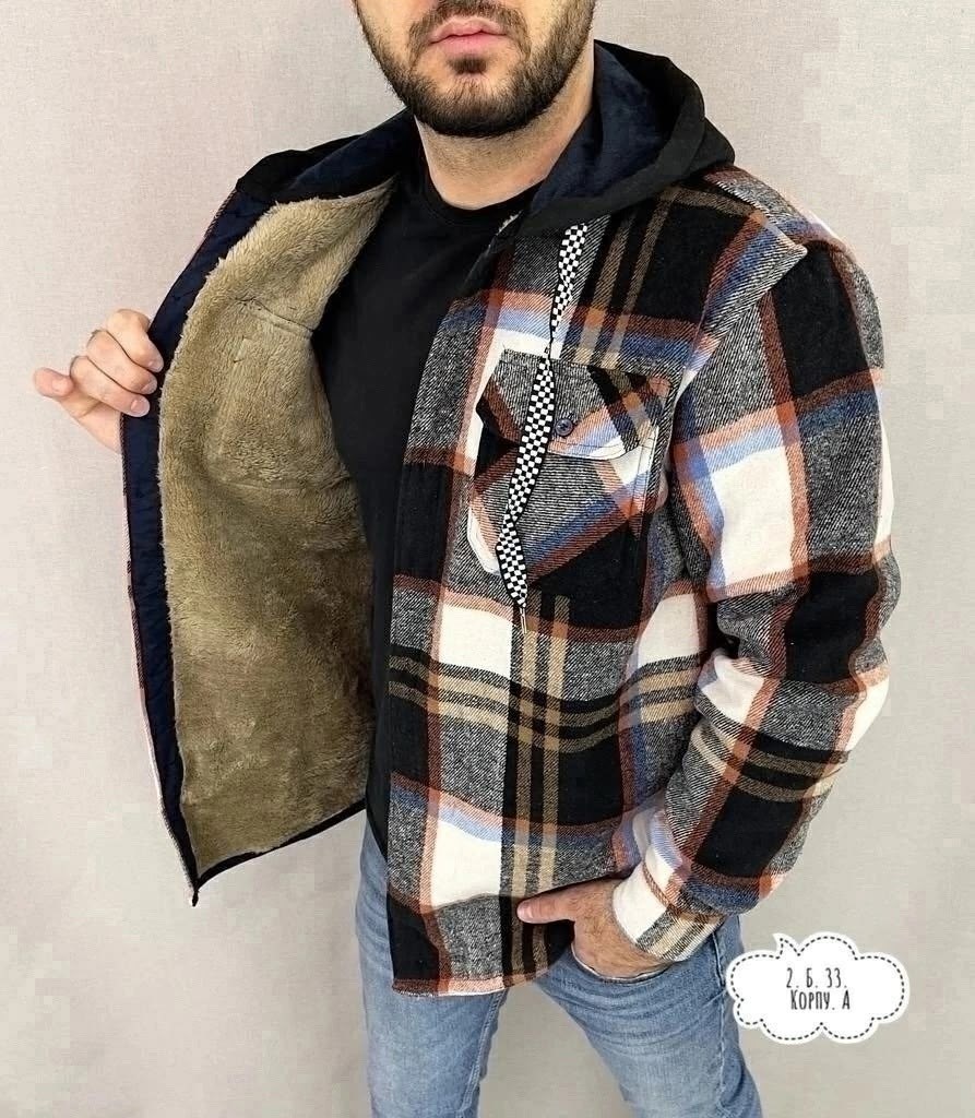 рубашка на меху зимняя в клетку,рубашка мужская на меху,рубашка с капюшоном,рубашка с мехом,куртка для мужчин на флисе в клетку