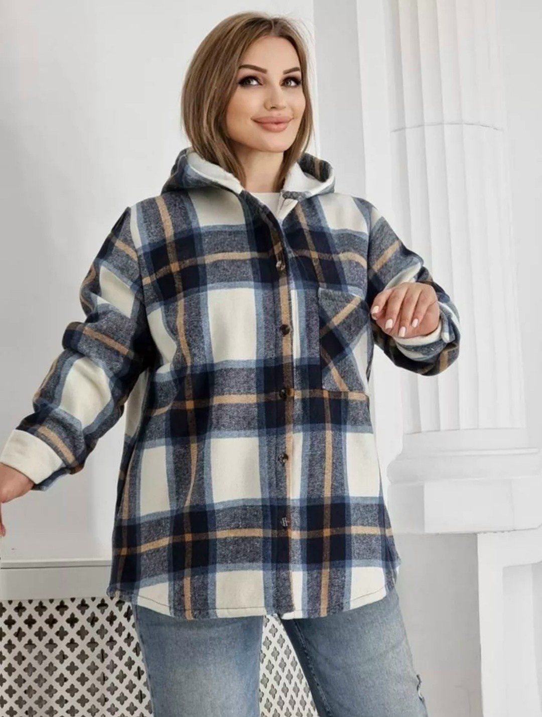 рубашка теплая на меху,рубашка теплая,рубашка утепленная,рубашка оверсайз теплая в клетку удлиненная,худи оверсайз теплая в клетку удлиненная roza fashion