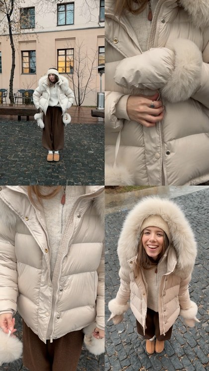 пуховик бежевый,женский пуховик,пуховик,пуховик с мехом,пуховик с меховым воротником
