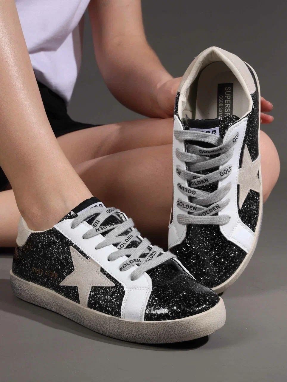 кроссовки golden goose с пайетками на платформе,,кроссовки golden goose,кеды golden goose,кеды стильные со звездочкой