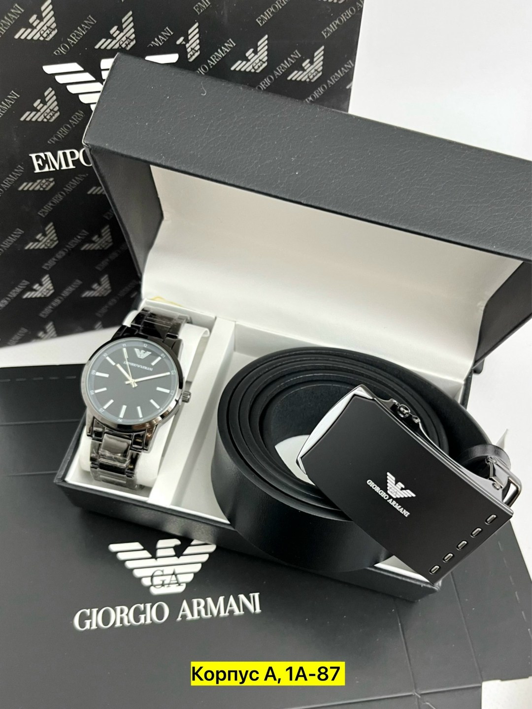 подарочный набор armani,набор часы и ремень в коробке джорджио армани,подарочные мужские наборы,набор часы,подарочный набор джорджио армани