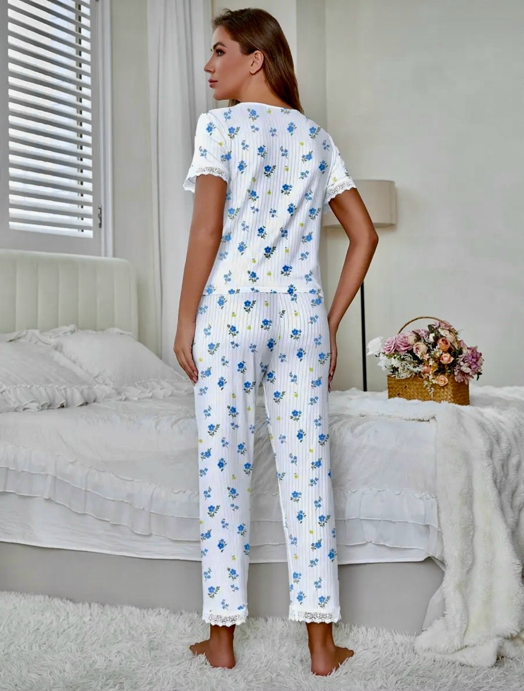 женская домашняя одежда пижамный комплект с принтом вишни,пижама для женщин,женская элегантная пижама с принтом вишни,женская пижама,весенне-летний пижамный комплект для женщин с кружевной отделкой и