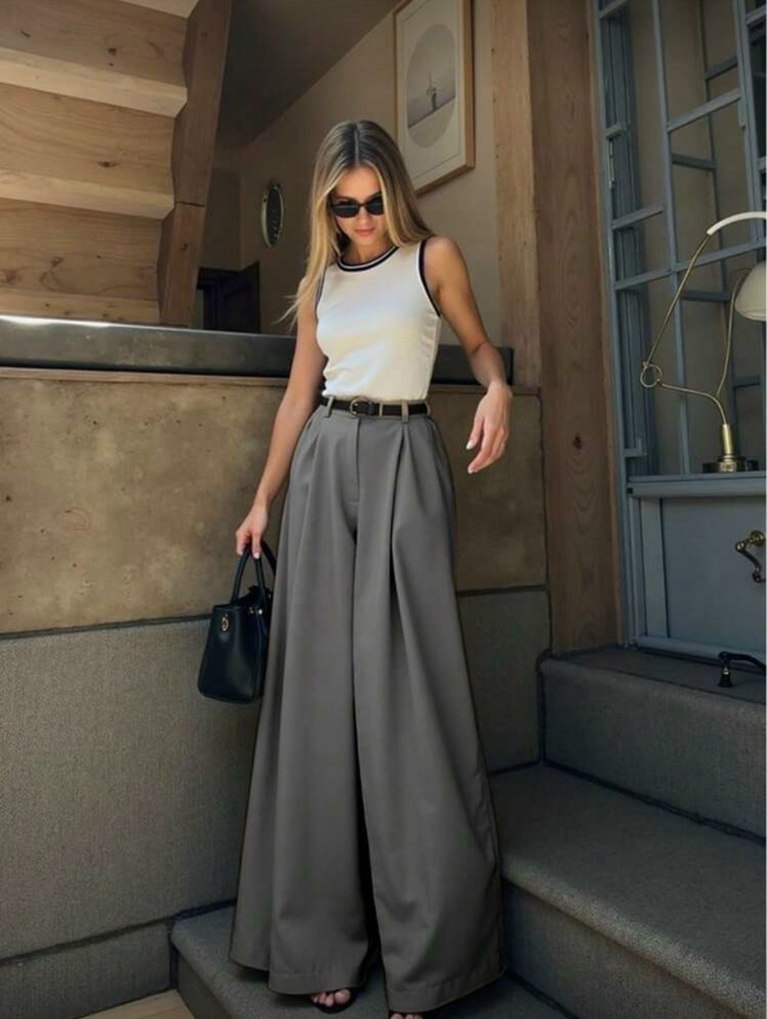 модные брюки палаццо,образ с брюками палаццо,брюки палаццо,стильные наряды,женские брюки палаццо