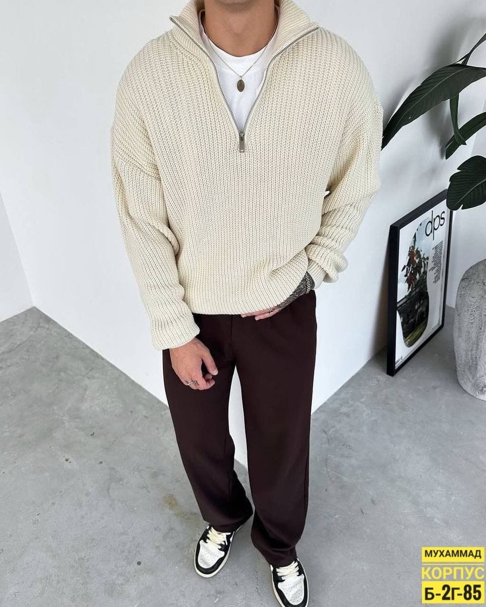 свитер оверсайз теплый вязаный на молнии с воротником hedcy,мужские свитера,мужская кофта,свитер,свитер на молнии с воротником
