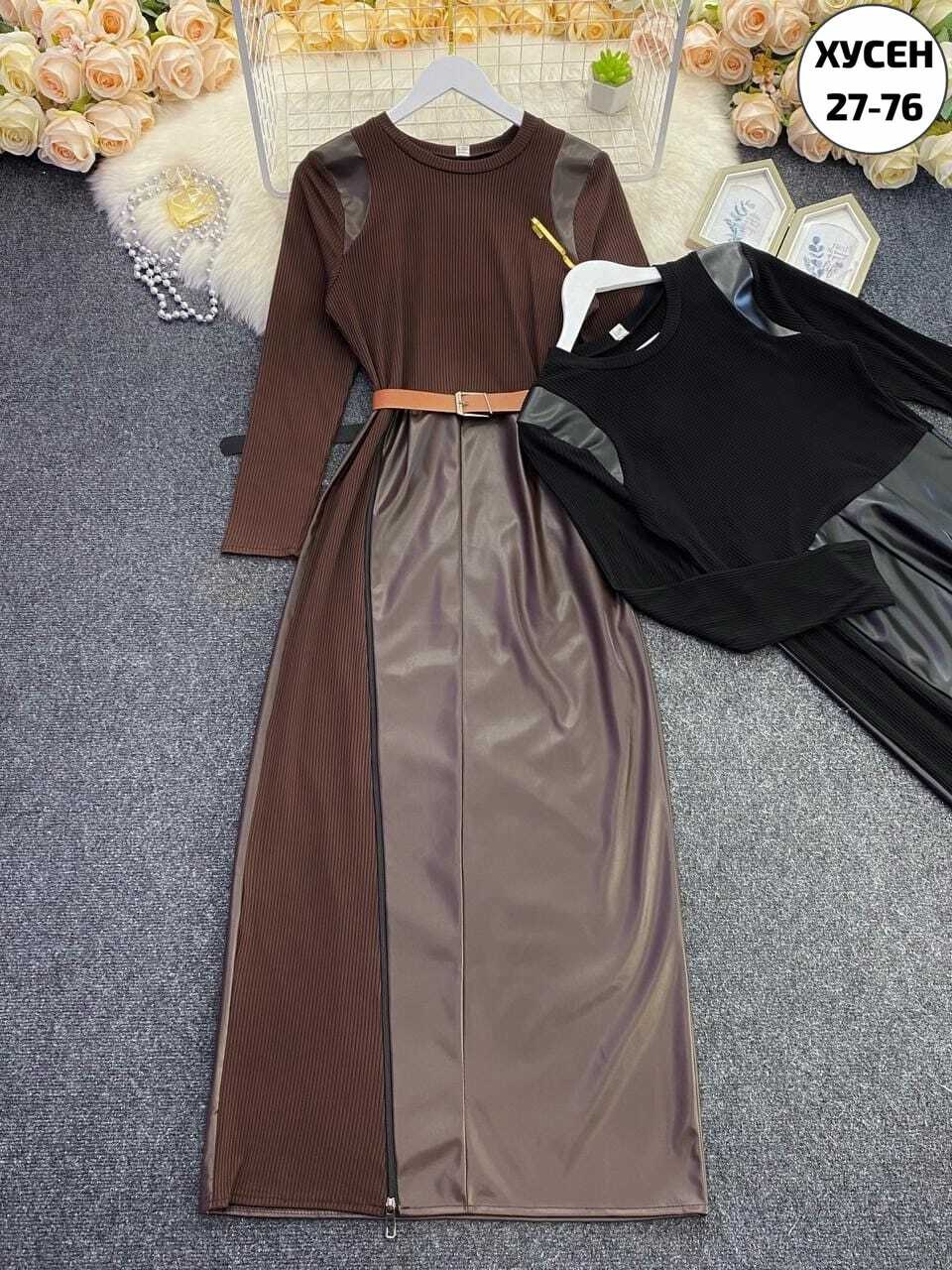 юбка из экокожи,платье женское,платье кожаное больших размеров с длинной юбкой и разрезом sweet cold,платье стильное,юбка кожаная