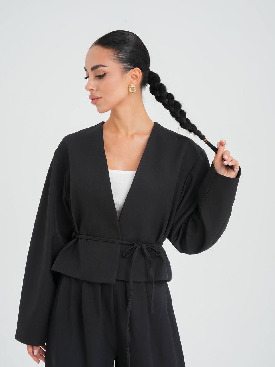 пиджак с поясом,женский костюм,костюм брючный,костюм пиджак,брючный костюм в стиле кимоно