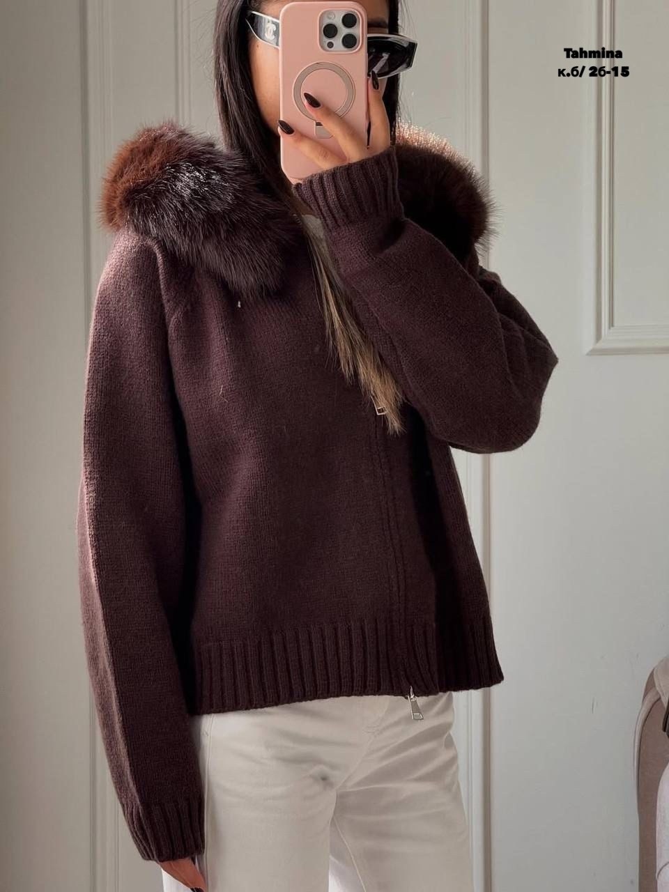 молочно-белый вязаный кардиган с большим меховым воротником и капюшоном,женский вязаный кардиган с капюшоном, свободный меховой воротник, однотонное пальто, дизайн на молнии,женский свободный вязаный