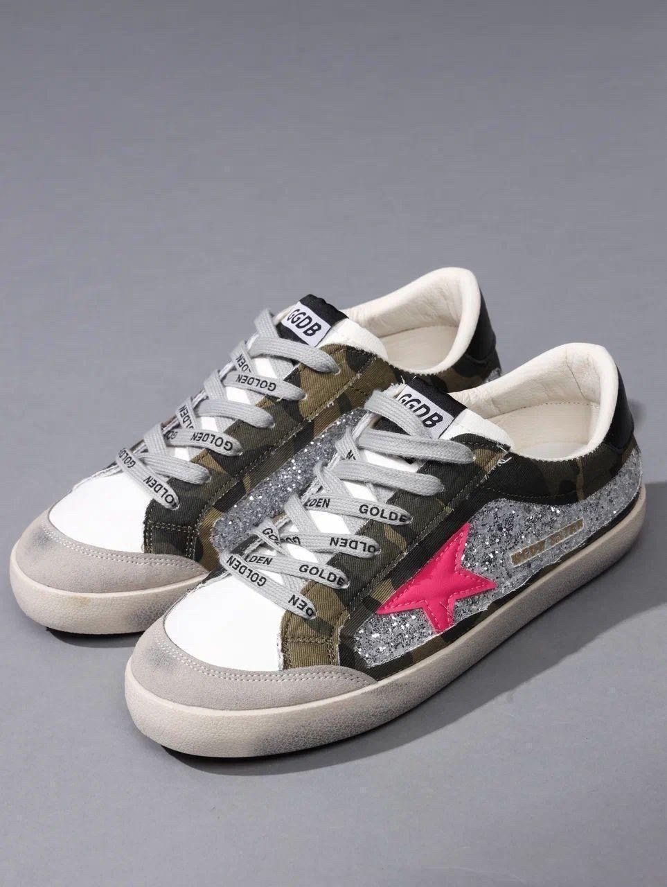 кроссовки golden goose с пайетками на платформе,,кроссовки golden goose,кеды golden goose,кеды стильные со звездочкой