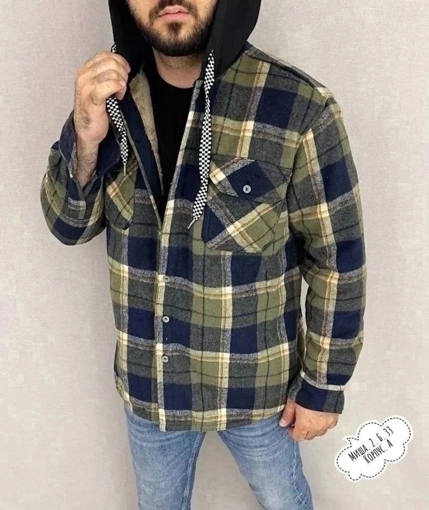 рубашка на меху зимняя в клетку,рубашка мужская на меху,рубашка с капюшоном,рубашка с мехом,куртка для мужчин на флисе в клетку