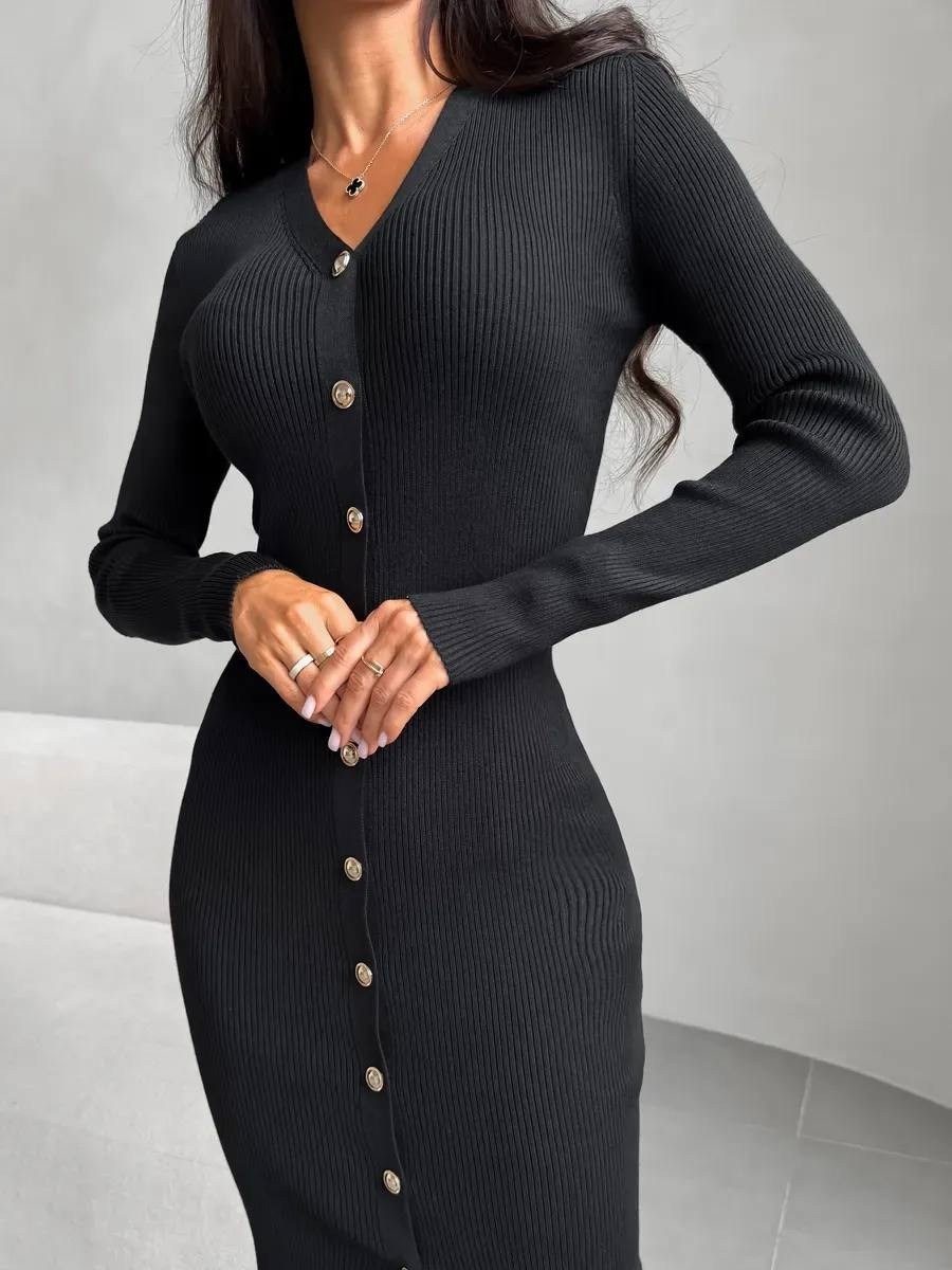 платье лапша,стильное платье,трикотажное платье,женское трикотажное платье с длинным рукавом и пуговицами спереди,платье трикотажное лапша