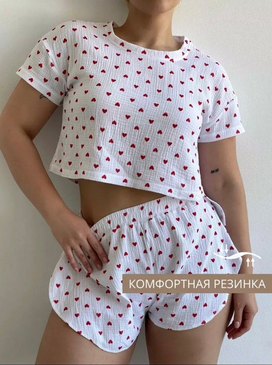 женская пижама с шортами,женская пижама,пижама с шортами и футболкой с сердечками домашняя morra,пижама с шортами,пижама