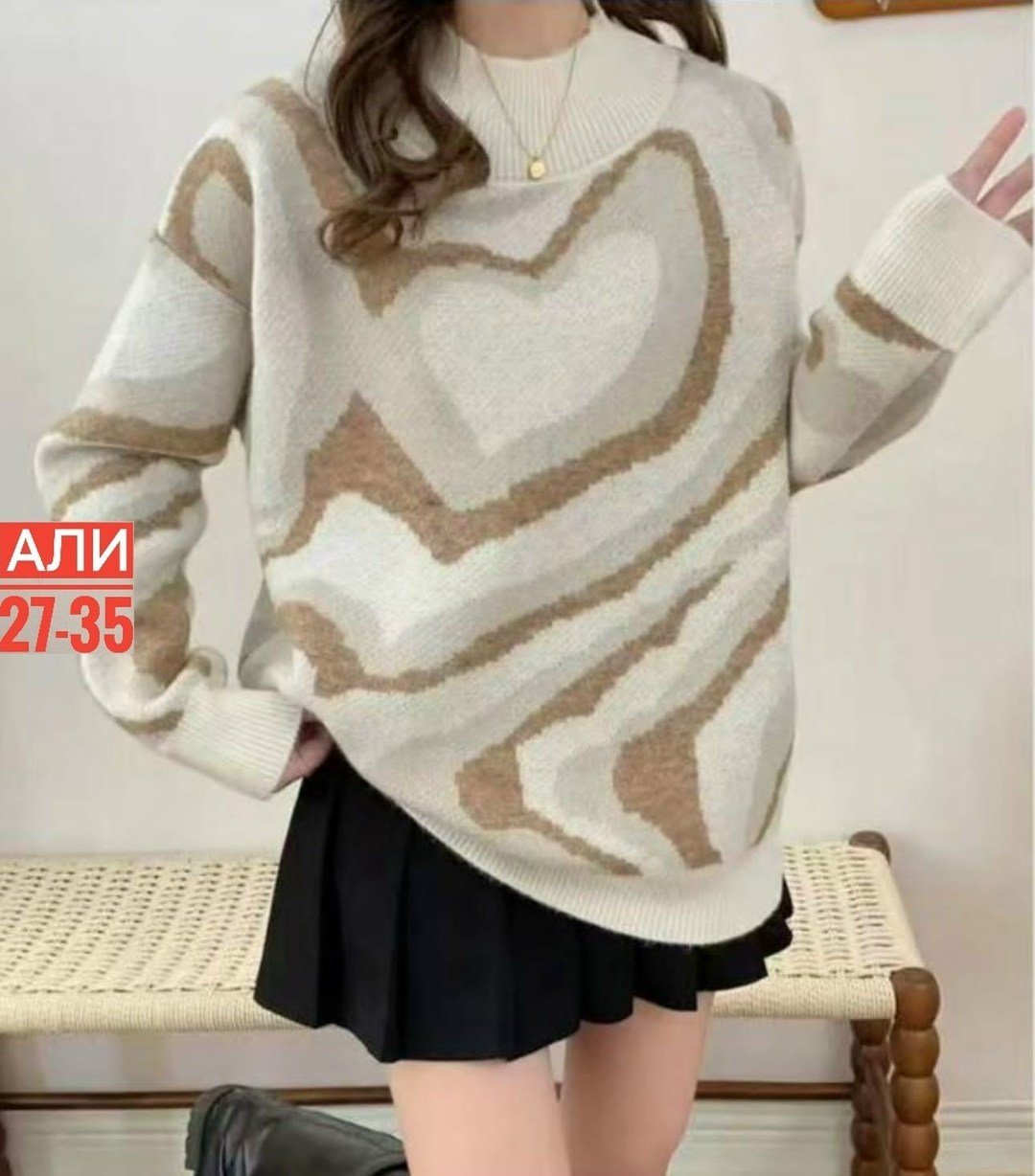 свитер оверсайз удлиненный с сердечками isali,женский джемпер,свитер женский,свитер,женская кофта