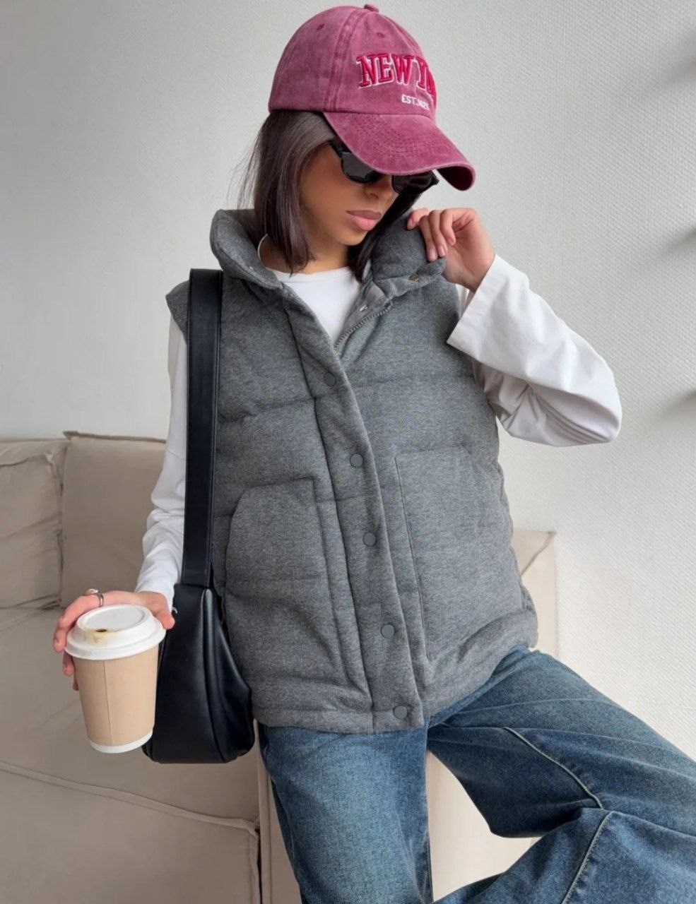 жилетка женская,жилетка утепленная оверсайз цвет серый,жилетка утепленная оверсайз безрукавка lsl цвет серый меланж,женские жилеты,жилетка утепленная осенняя оверсайз безрукавка masha belaya цвет серы