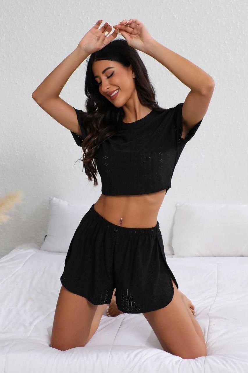 пижама женская с шортам,пижама с укороченным топом,пижама с шортами и топом домашний комплект anastyle,пижама с шортами и футболкой домашний комплект ci ry цвет розовый,пижама с коротким рукавом и шор