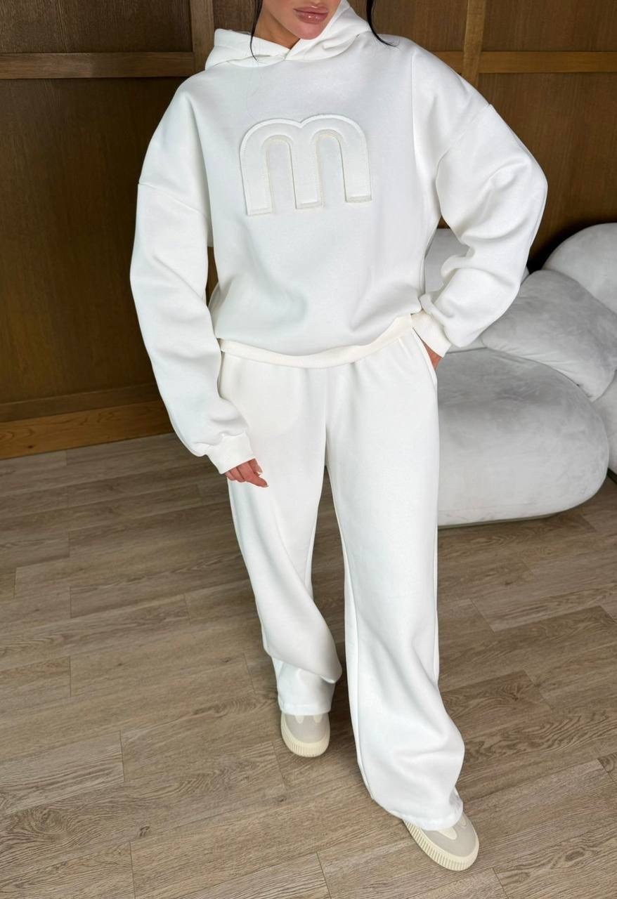костюм на флисе,костюм спортивный женский,спортивный костюм,костюм оверсайз,белый костюм на флисе