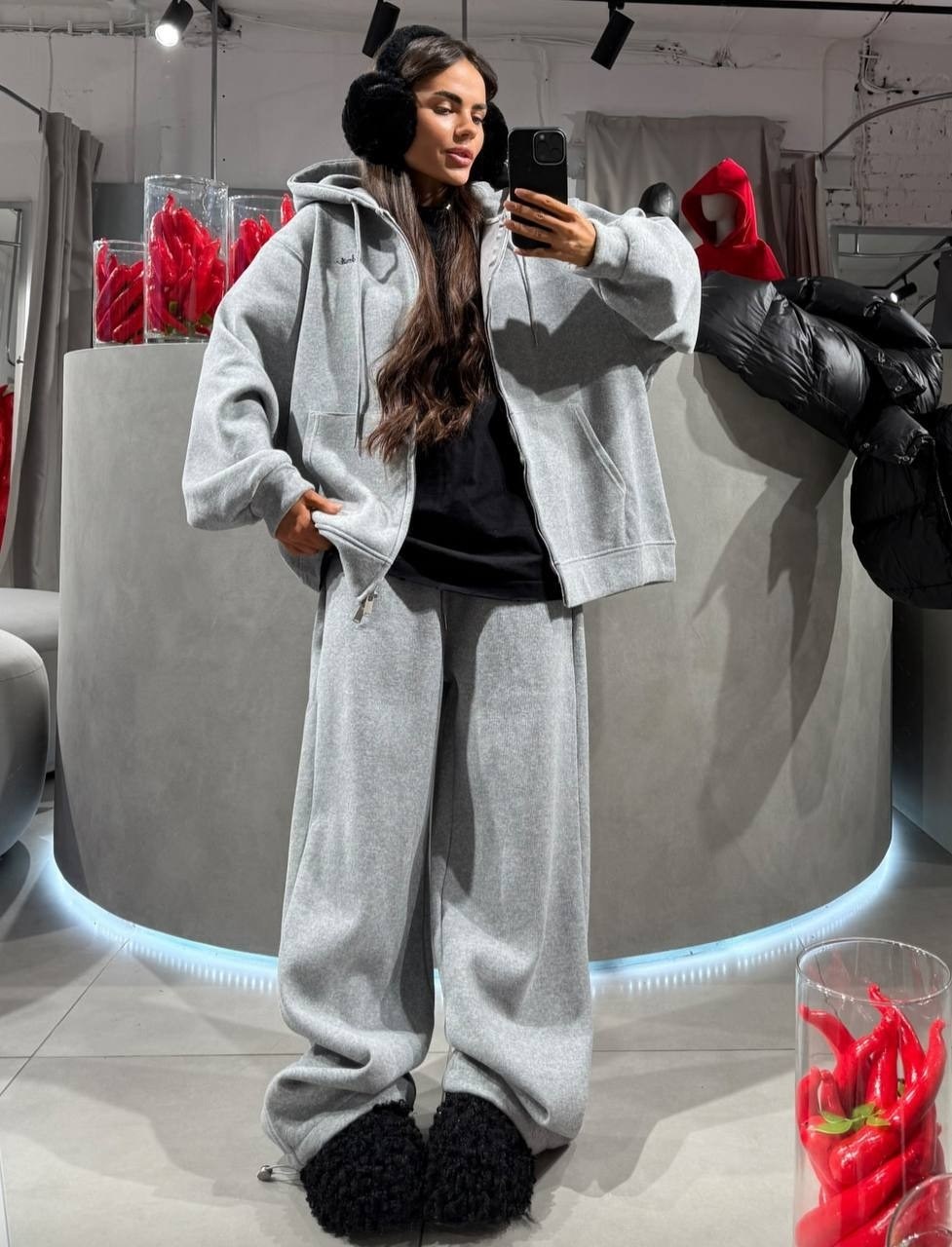 женский спортивный костюм на флисе,костюм на флисе,теплый костюм оверсайз на флисе,утепленный костюм,костюм женский на флисе: толстовка и штаны арт. 1559294