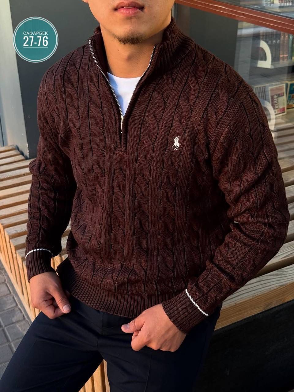 свитер для мужчин,мужская кофта,свитер polo ralph lauren,свитер мужской polo ralph lauren вязаный с воротником на молнии синий,джемпер мужской