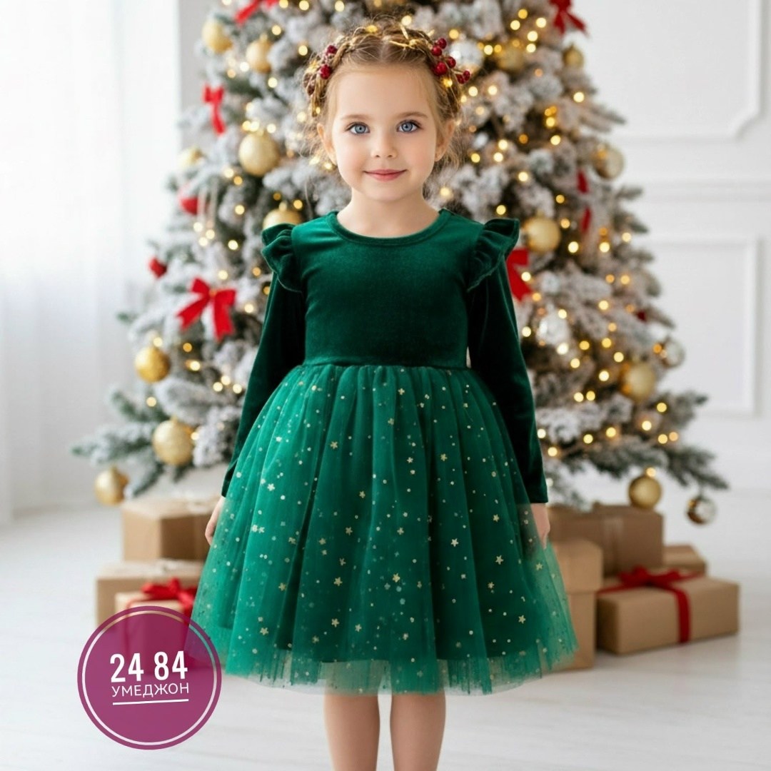 изумрудное платье для девочки,платье для девочки,платье зеленое для девочки,новогоднее платье,бархатное платье для девочки