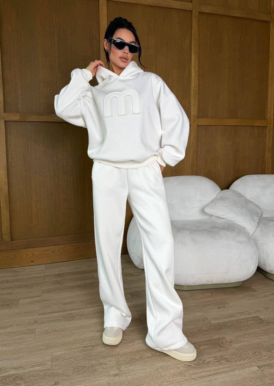 костюм на флисе,костюм спортивный женский,спортивный костюм,костюм оверсайз,белый костюм на флисе