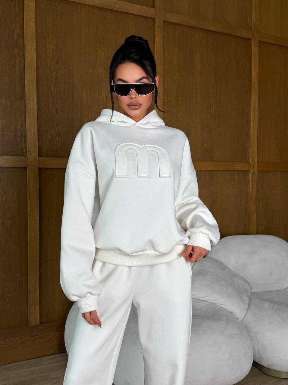 костюм на флисе,костюм спортивный женский,спортивный костюм,костюм оверсайз,белый костюм на флисе