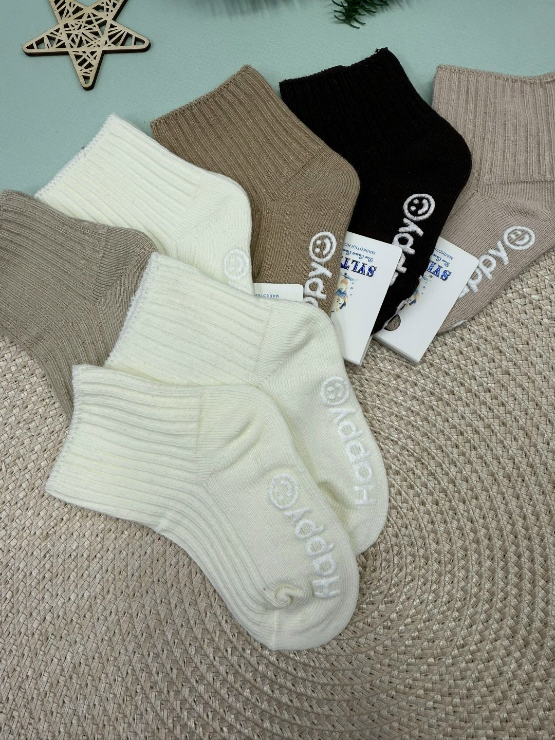 носки maleloon 5 пар размер s на ножку 9-12 см бежевый,носки для новорожденной,носки для малыша,хлопковые носки,носки бежевые
