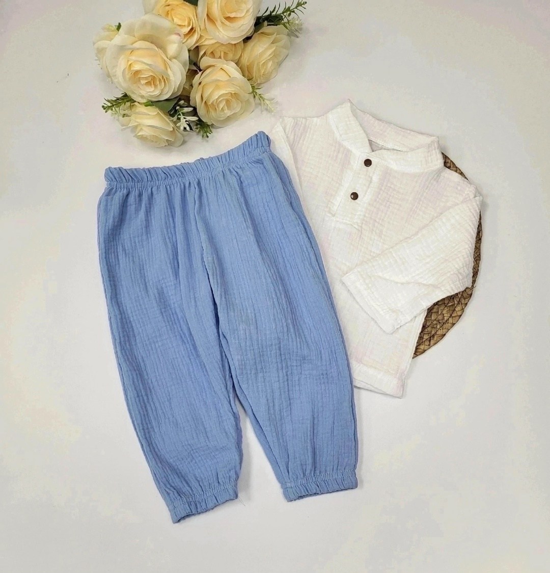 комплект из муслина,детский муслиновый костюм,костюм для малышей муслин,детские льняные брюки на мальчика,костюм из муслина