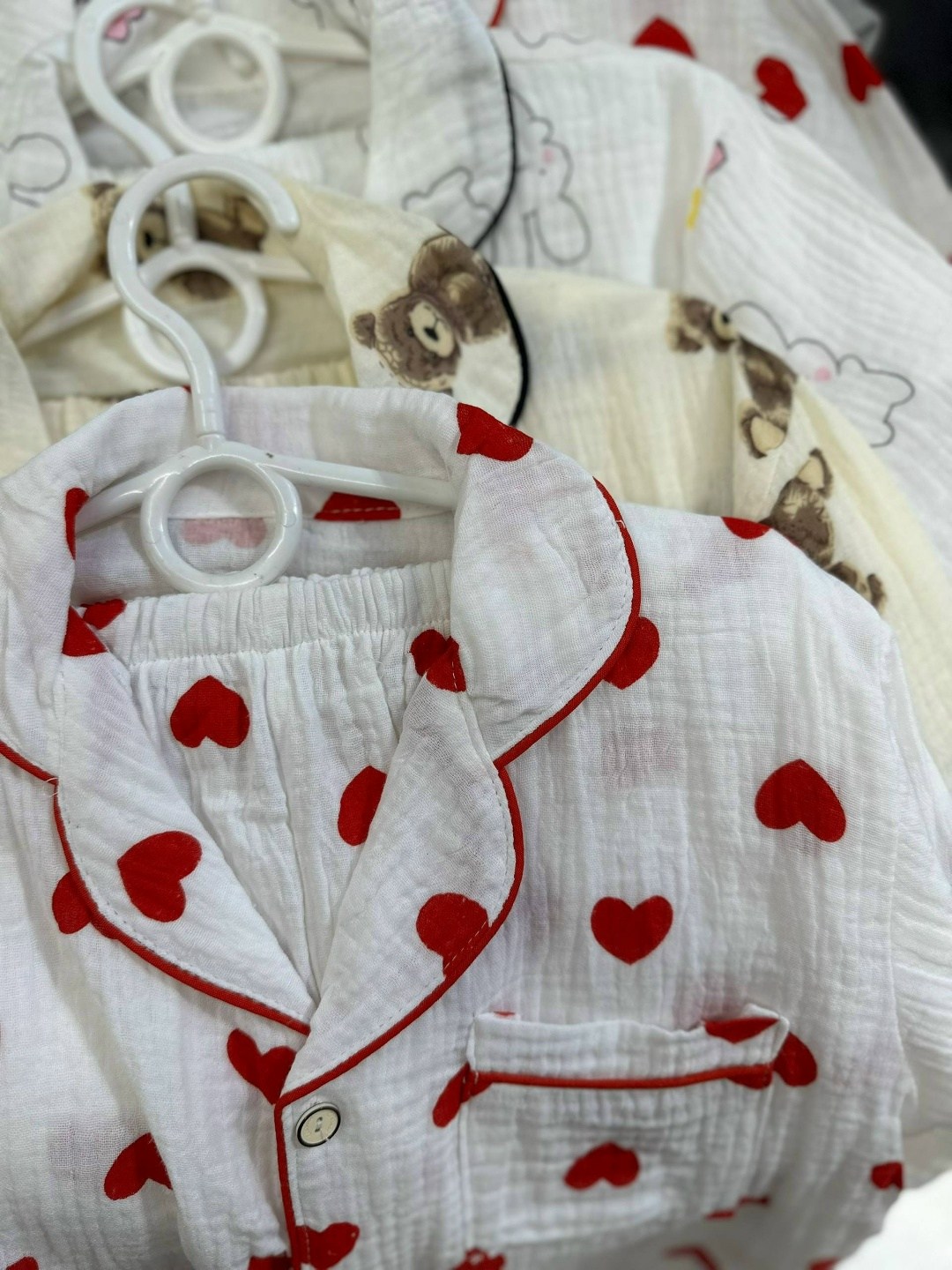муслиновая пижама,пижама с сердечками,детская муслиновая пижама,муслиновая пижама женская,детская пижама из муслина