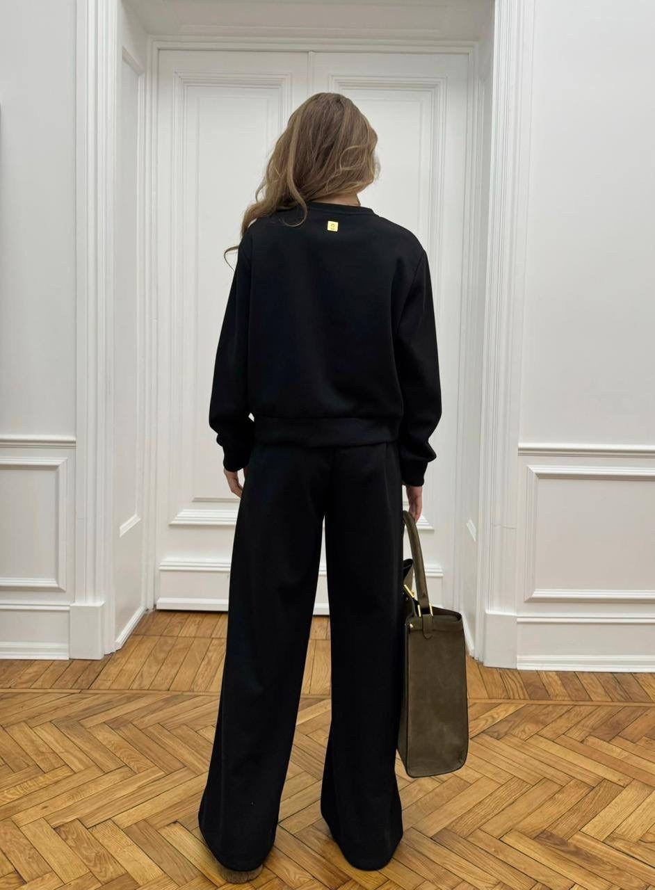 костюм с брюками,трикотажный костюм без утепления со свитшотом и свободными брюками палаццо,трикотажные костюмы,костюм с брюками палаццо женский,спортивный костюм палаццо