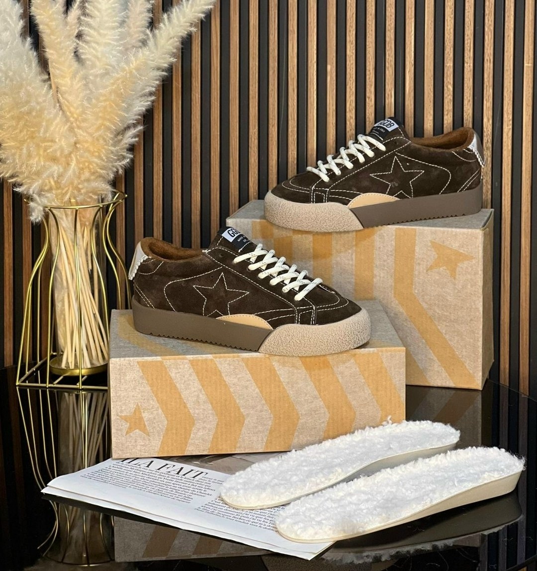 ,кеды зимние с натуральным мехом golden goose premium shoes,кеды golden goose,кроссовки golden goose,кроссовки golden goose hi star коричневый