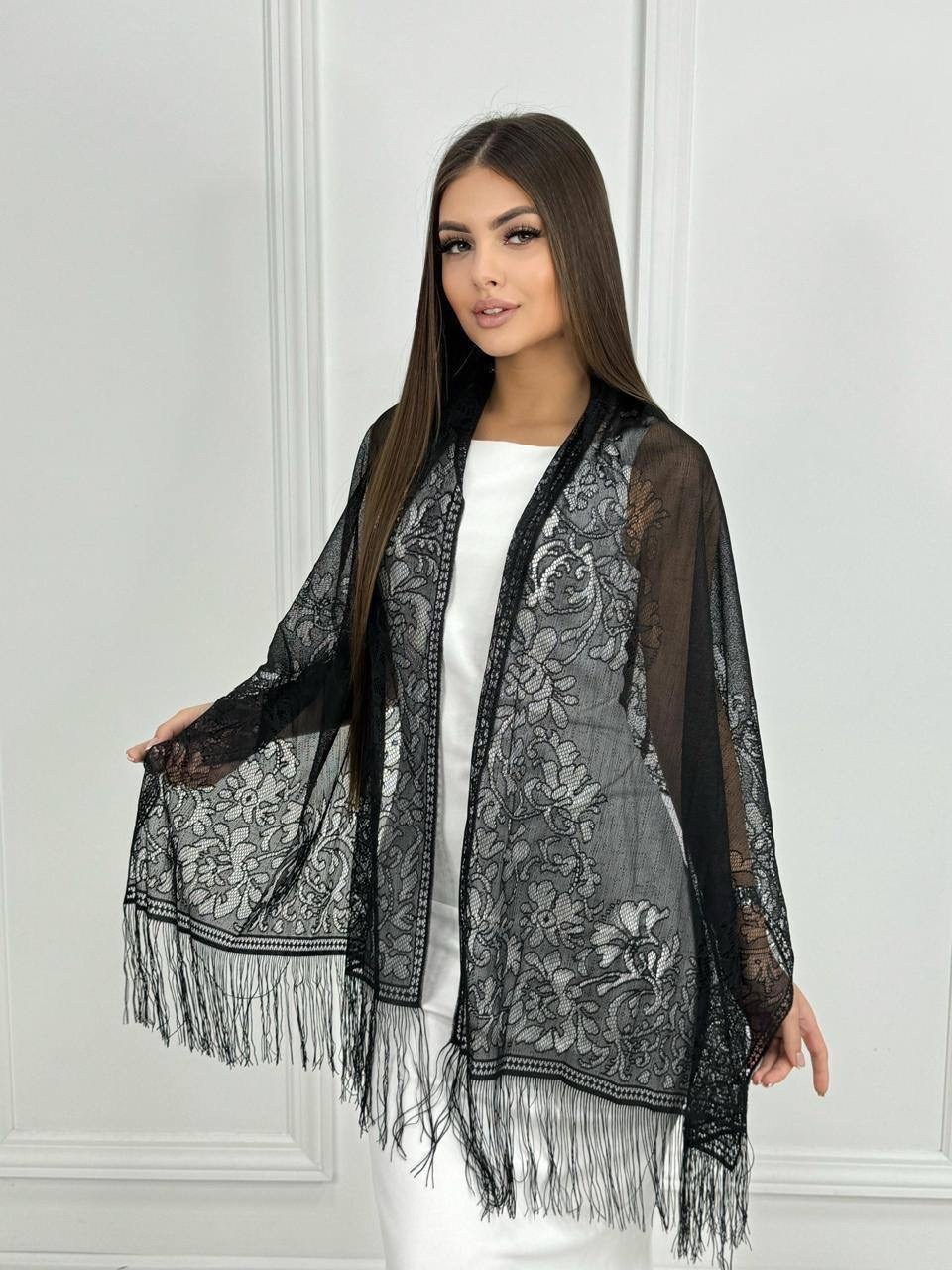 кружевная накидка,палантин женские,кружевная шаль,шарф кружевной ниспадающий шаль с кистями православный mila-safi,кружевной платок