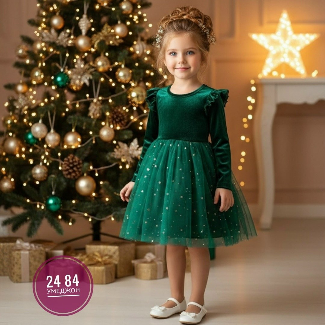 изумрудное платье для девочки,платье для девочки,платье зеленое для девочки,новогоднее платье,бархатное платье для девочки