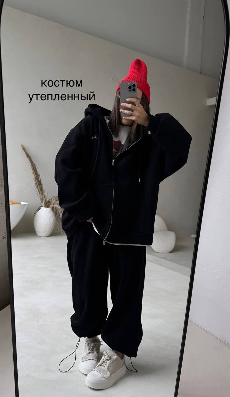 женский спортивный костюм на флисе,костюм на флисе,теплый костюм оверсайз на флисе,утепленный костюм,костюм женский на флисе: толстовка и штаны арт. 1559294